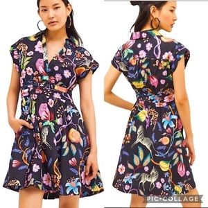 Maeve ANTHROPOLOGIE Floral Zebra Jaguars Animal print  Dress 12